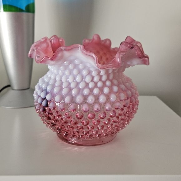 Fenton Cranberry Opalescent Hobnail Double Crimped Vase - Picture 1 of 8